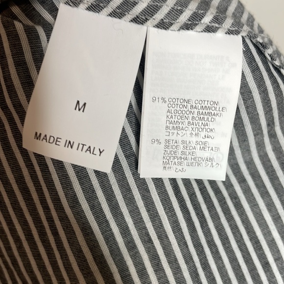 Brunello Cucinelli | Cotton & Silk Striped Tie Neck Sleeve Top Size M - Picture 4 of 8